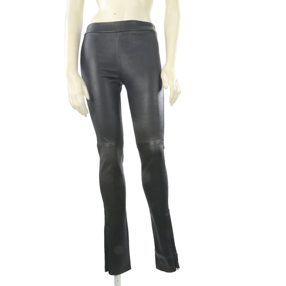 WITCHERY Black Leather High Waist Zip Back Skinny Stretch Pants Leggings Size 6 - Picture 1 of 13